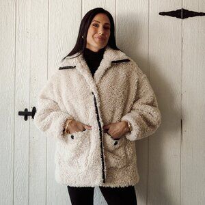 Brunette the Label Leather Trim Sherpa Jacket